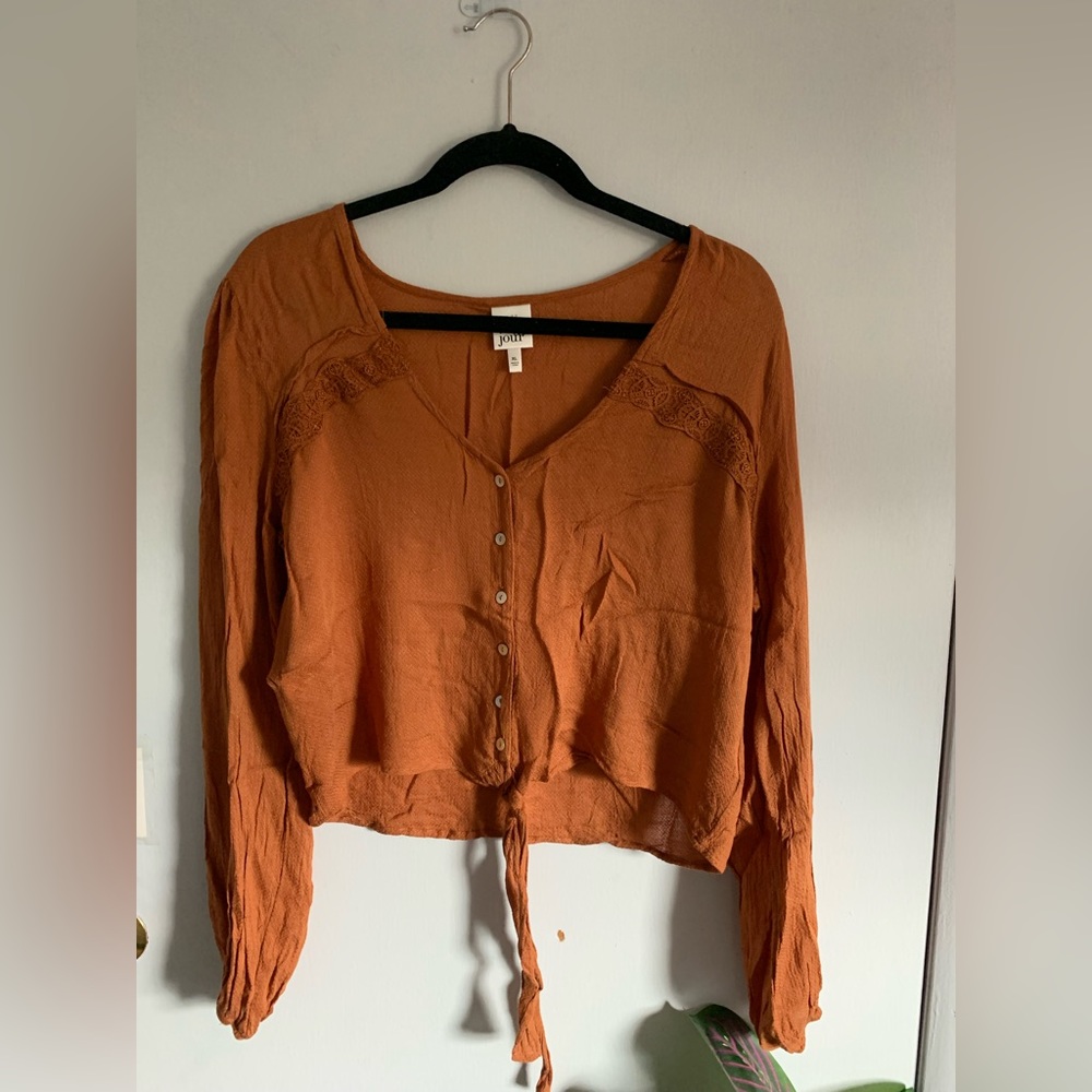 belle du jour Burnt Orange Button Up Top